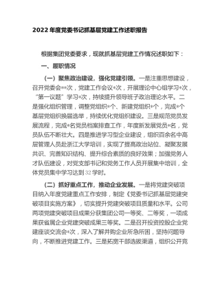 2022年公司党委书记抓基层党建工作述职报告1800字