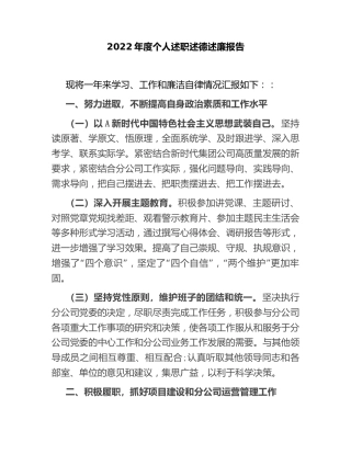 2022年度个人述职述德述廉报告（公司2100字）