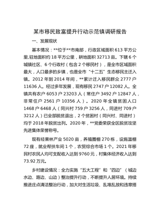 某市移民致富提升行动示范镇调研报告