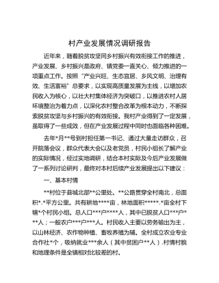 村产业发展情况调研报告