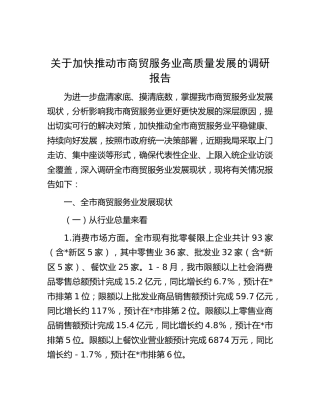 加快推动市商贸服务业高质量发展的调研报告