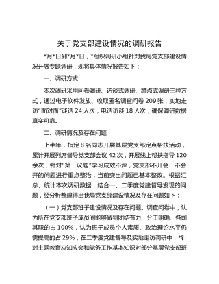 党支部建设情况的调研报告