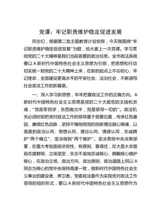 党课：牢记职责 维护稳定 促进发展（政法）