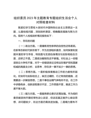 组织委员主题教育专题组织生活会个人对照检查2400字