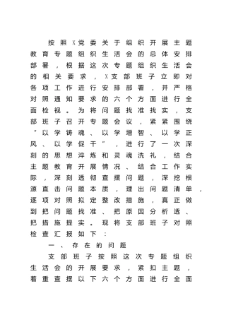 主题教育专题组织生活会支部班子对照检查材料4300字