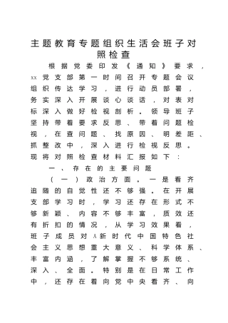 主题教育专题组织生活会支部班子对照检查3500字（政治、能力、思想、作风、纪律5个方面）