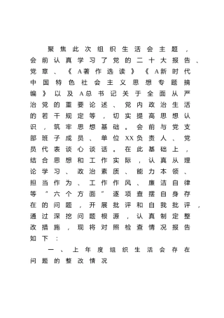 主题教育专题组织生活会个人对照检查4500字