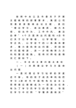 公司主题教育专题民主生活会班子对照检查4800字