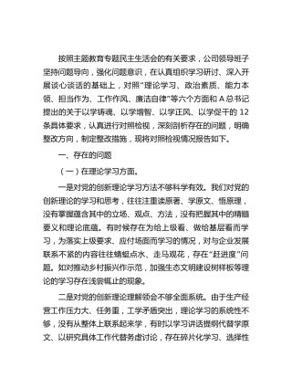 公司领导班子2023年主题教育专题民主生活会对照检查5800字
