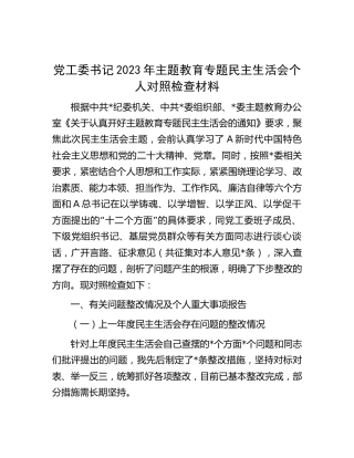 党工委书记主题教育专题民主生活会个人对照检查4300字
