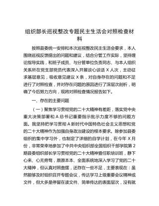 组织部长巡视（巡察）整改专题民主生活会对照检查7500字