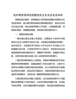 包村帮扶领导巡视（巡察）整改民主生活会发言（公司2000字）