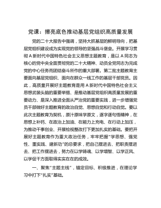 主题教育党课：擦亮底色   推动基层党组织高质量发展6100字