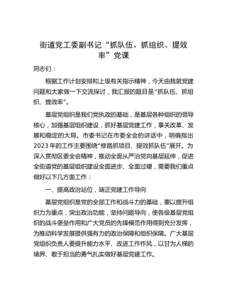 街道“抓队伍、抓组织、提效率”党课5800字