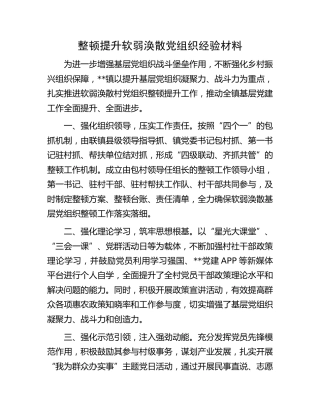 整顿提升软弱涣散党组织经验材料