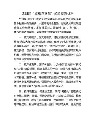 镇创建“红旗党支部”经验交流材料