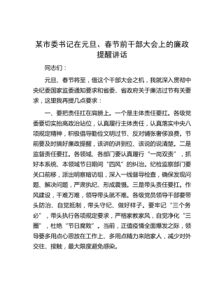 在元旦、春节前干部大会上的廉政提醒讲话
