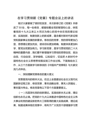 在学习贯彻新党章专题会议上的讲话
