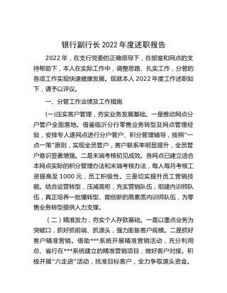 银行副行长2022年度述职报告3500字