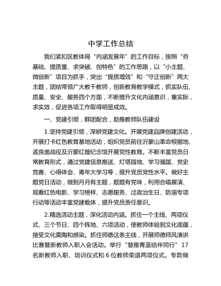 学校中学工作总结