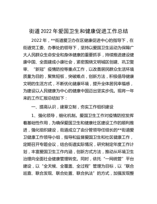 乡镇街道2022年爱国卫生和健康促进工作总结