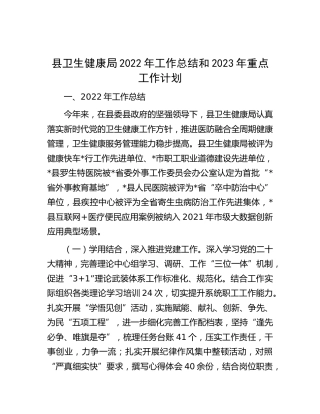 县卫健局2022年工作总结和2023年重点工作计划