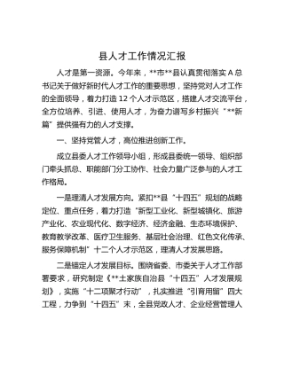 县人才工作情况汇报