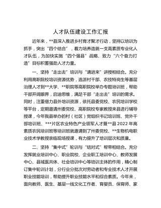县区人才队伍建设工作汇报