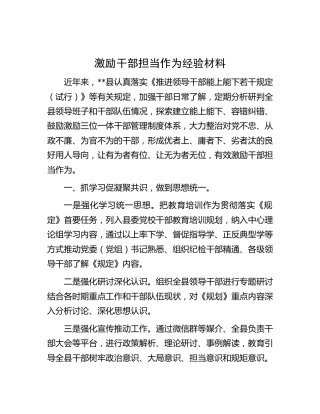 县区激励干部担当作为经验材料