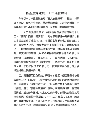 县基层党建提升工作经验材料