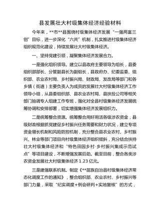 县发展壮大村级集体经济经验材料