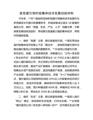县党建引领村级集体经济发展经验材料