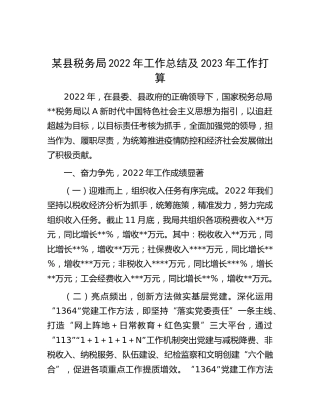 税务局2022年工作总结及2023年工作打算