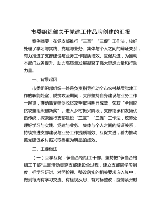 市委组织部党建品牌创建总结汇报