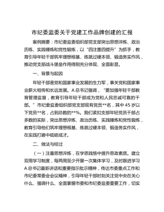 市纪委监委党建品牌创建总结汇报