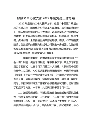 融媒体中心党支部2022年度党建工作汇报1700字
