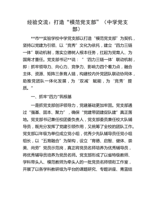 经验交流：打造“模范党支部”（学校）