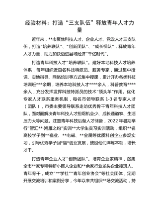 经验材料：打造“三支队伍”释放青年人才力量