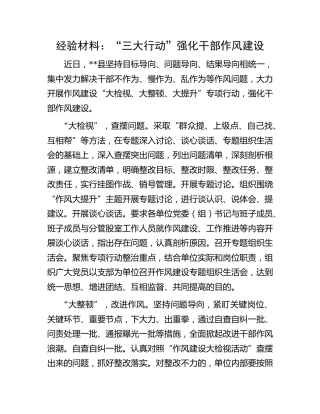 经验材料：“三大行动”强化干部作风建设