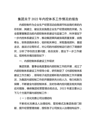 集团公司2022年内控体系工作情况总结报告