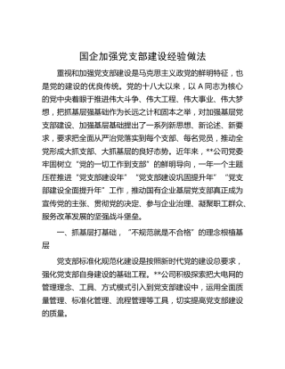 国企公司加强党支部建设经验做法