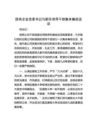 国企公司党委书记与新任领导干部集体廉政谈话