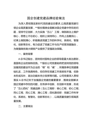 国企公司创建党建品牌经验做法