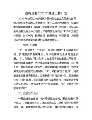 国企公司2023年党建工作计划