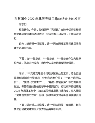国企公司2022年基层党建工作总结会上的发言