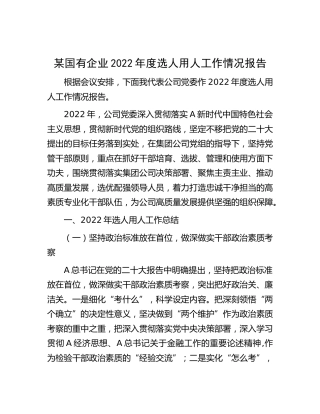 国企公司2022年度选人用人工作情况报告