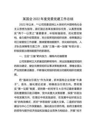 国企公司2022年度党委党建工作总结3300字