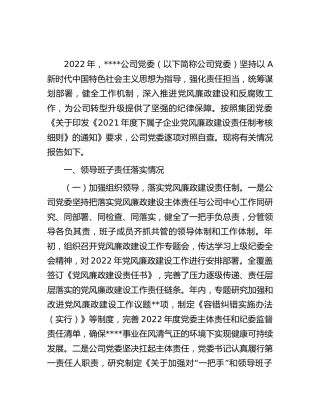国企公司2022年度党风廉政建设责任制自查报告