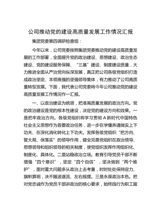 公司推动党的建设高质量发展工作情况总结汇报