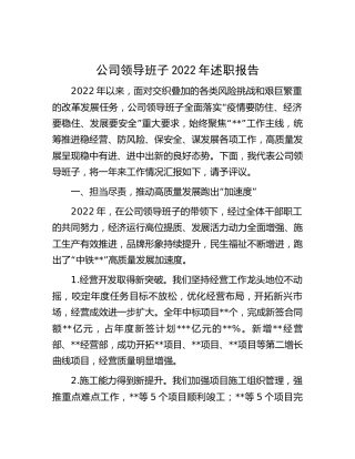公司领导班子2022年述职报告4600字